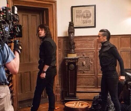 Dominique Tipper with Danila Kozlovsky on the set of Vampire Academy- 2013