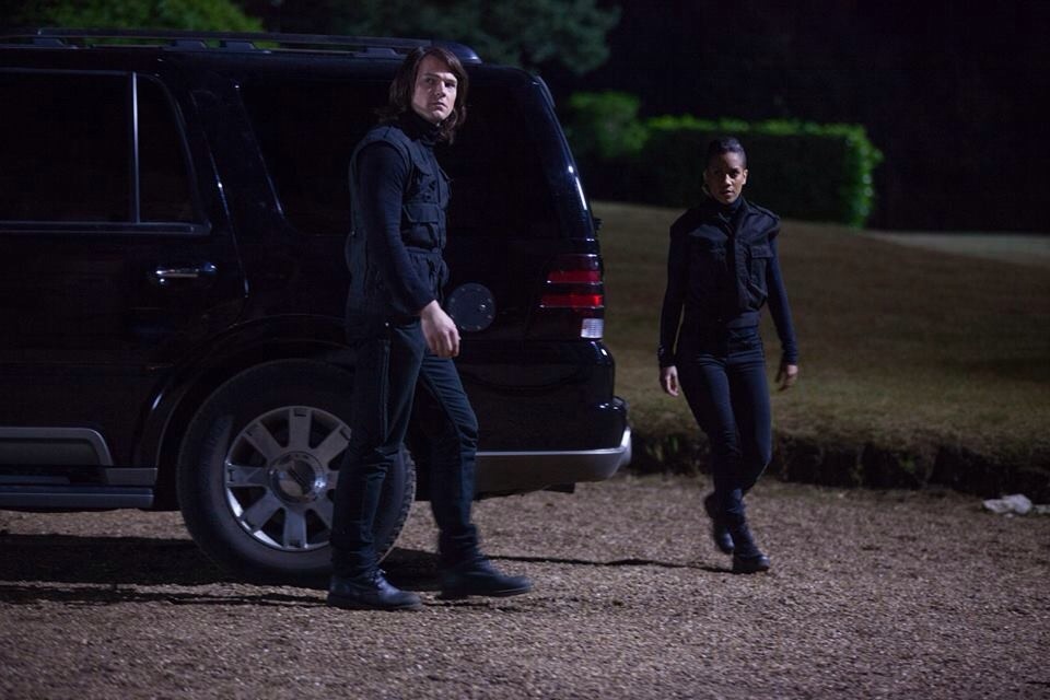 Dominique Tipper with Danila Kozlovsky on the set of Vampire Academy 2013