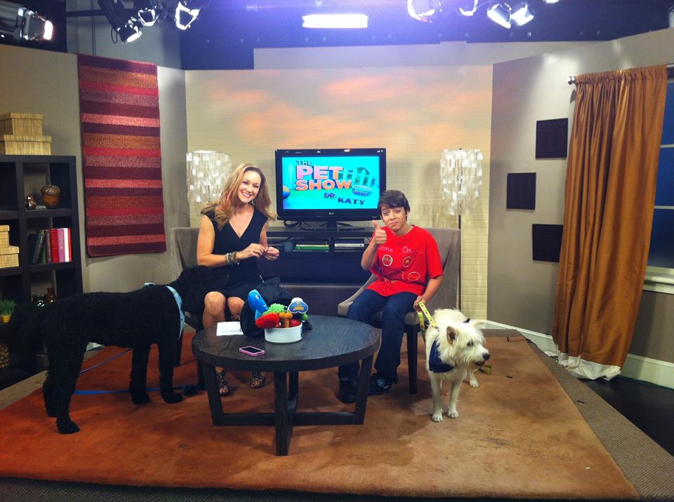 Sean on set with Dr.Katy - ABC Pet Show and his dog Coco
