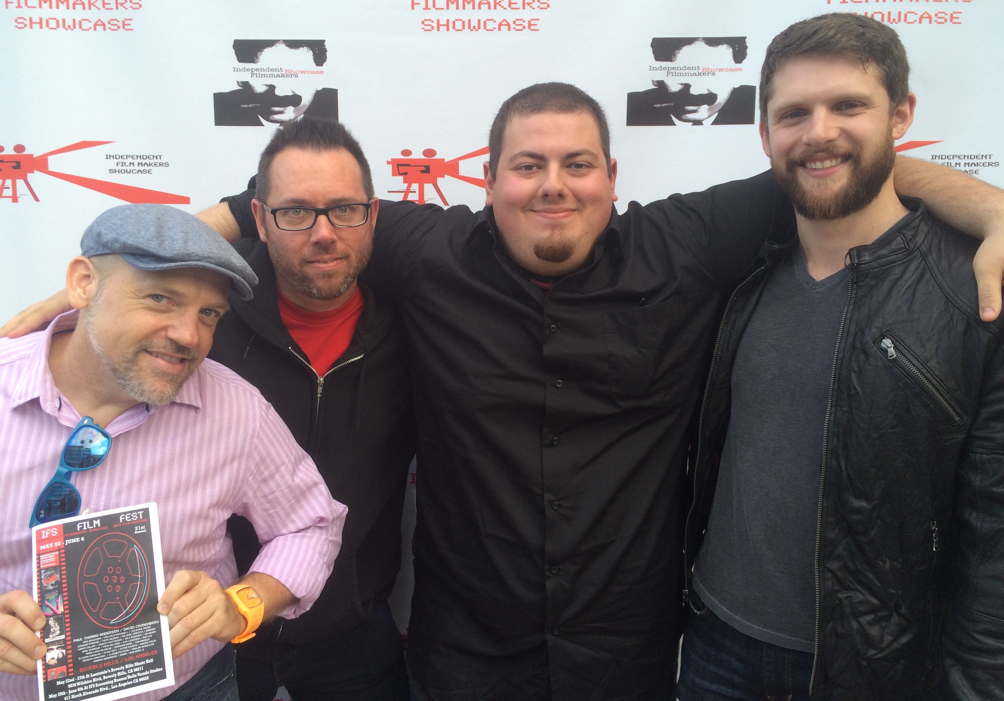With producer Ryan Stockstad, casting director David Garry and actor Aaron Kelley at the 2015 Independent Filmmakers Showcase Film Festival for Walk-Ons (2014).