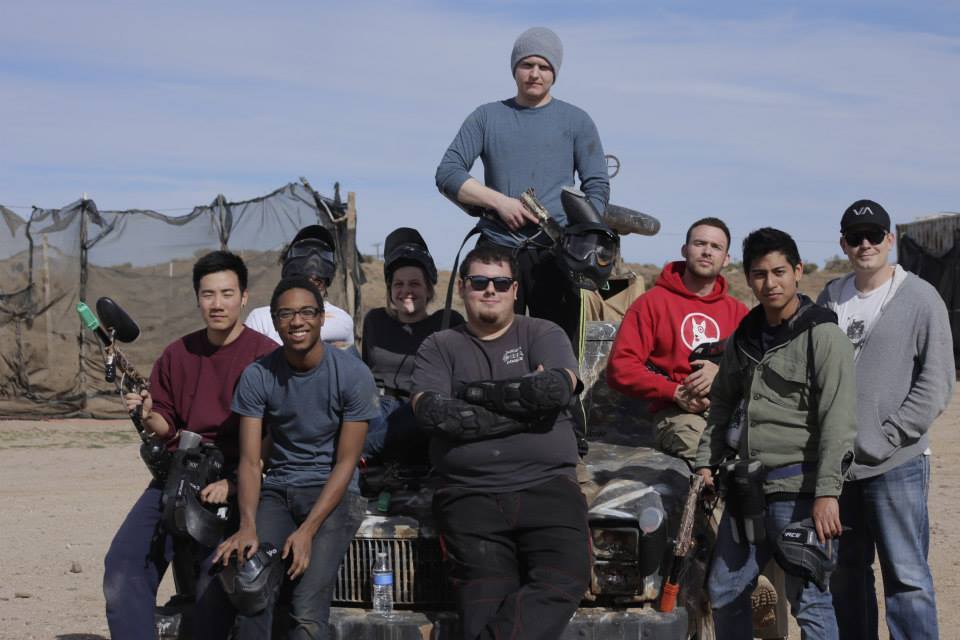 Andrew Kadikian and the Cast and Crew of Walk-Ons (2014) at paintball boot camp.