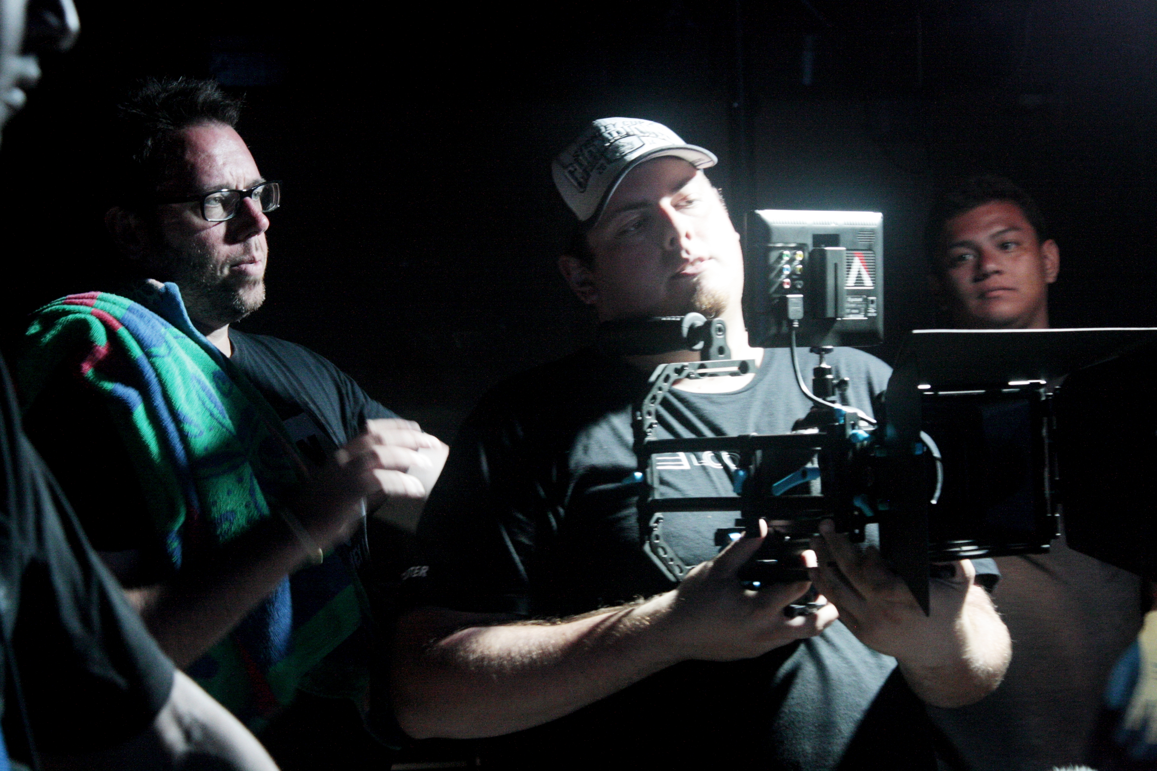 Discussing a shot with director Ryan Stockstad on the set of the 2015 Los Angeles 48 Hour Film Project entry, Beware the Moonlight.
