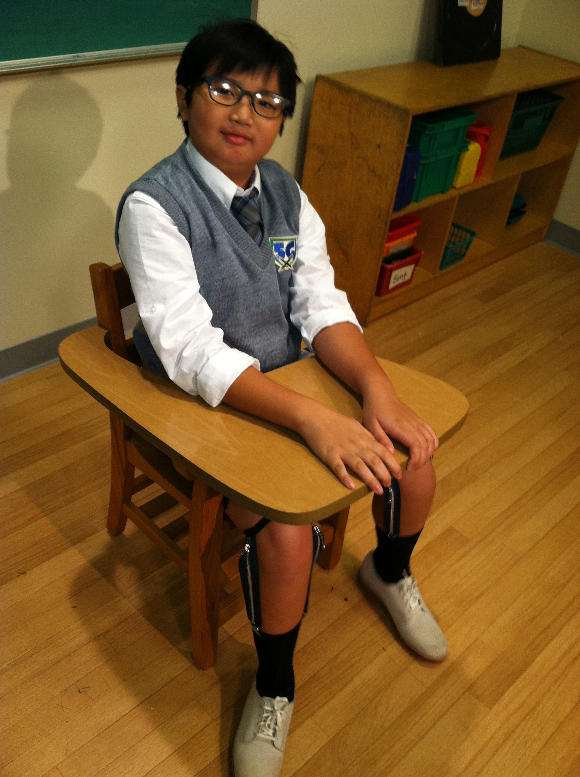 Matthew Zhang, playing a nerdy kid on the set of the Are You Smarter than a Fifth Grader Promo, (2012)