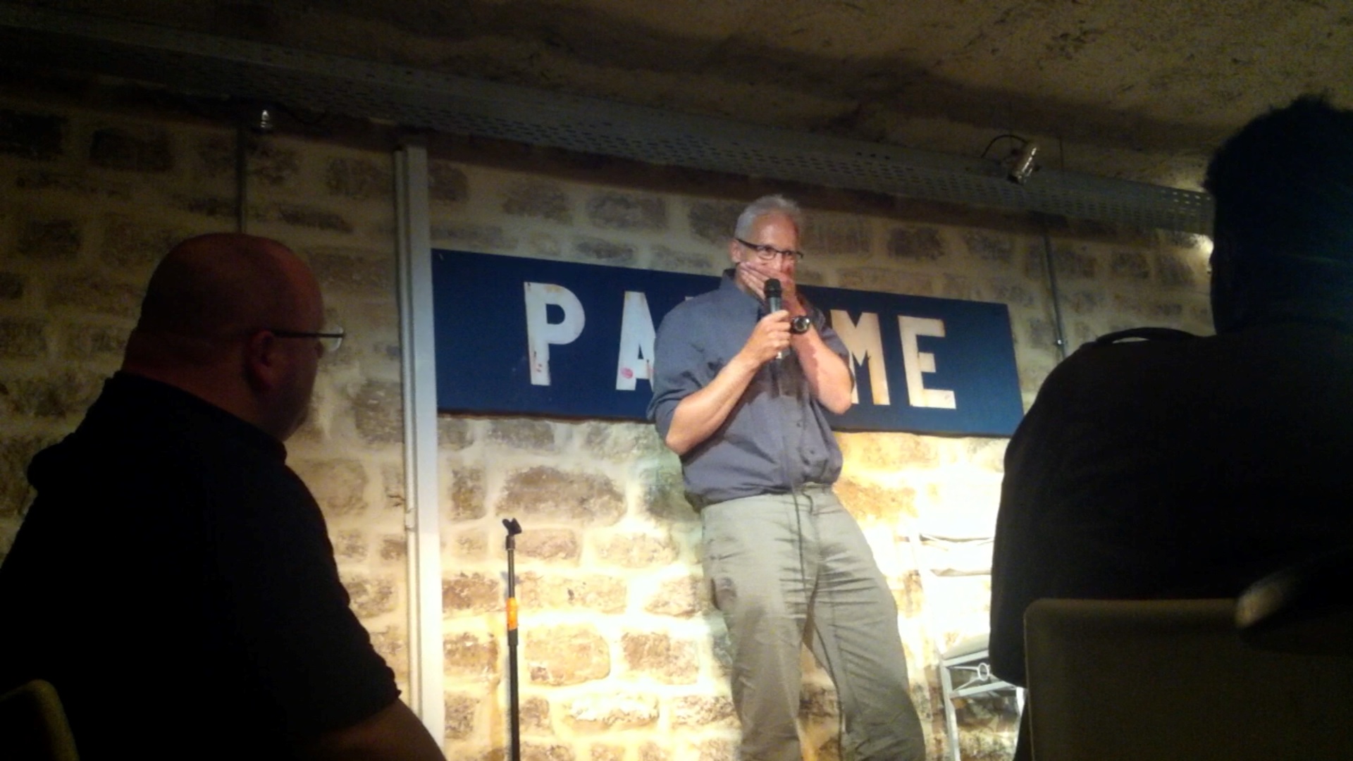 Doing standup at Le Paname club in Paris, France, June 2013