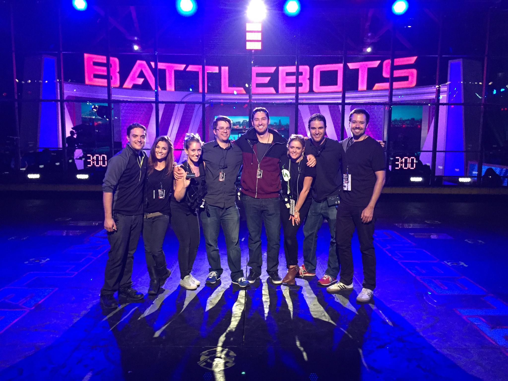 Burke Doeren (right) working as a Director of Photography alongside Producers and Associate Producers on Season 1 of Battlebots 2015.
