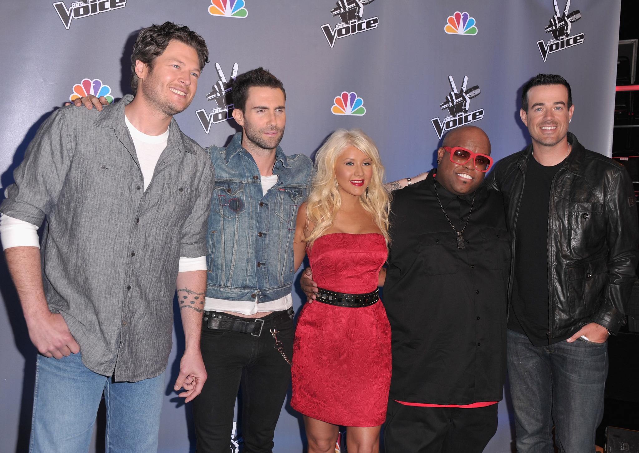 Christina Aguilera, Carson Daly, CeeLo Green, Blake Shelton and Adam Levine