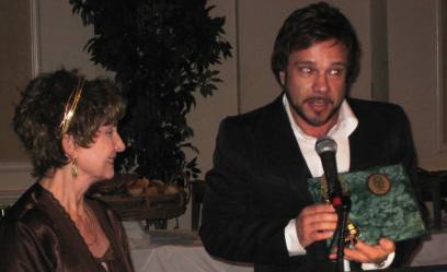 Hollywood Legend Margaret O'Brien presents Actor&Producer Domiziano Arcangeli,with the GOLDEN HALO AWARD,from the Southern California Motion Picture Association, on December 10th,2009,in Hollywood,CA.,honoring Arcangeli's 30th Year as a Professional in the Film Business!