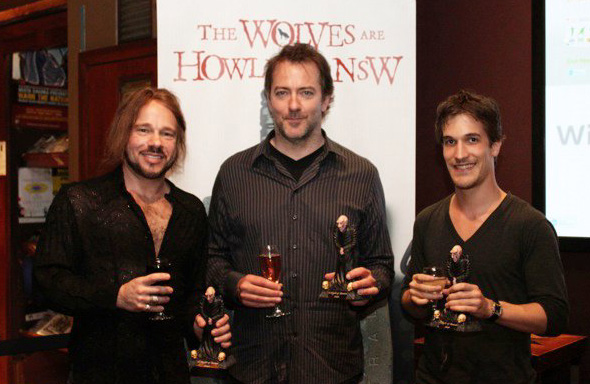 Domiziano Arcangeli (Winner of Best Independent Horror Film Award-House of Flesh Mannequins,2009-In Sydney,2010)with Kerry Prior and Steven Kassistrios(The Horseman).