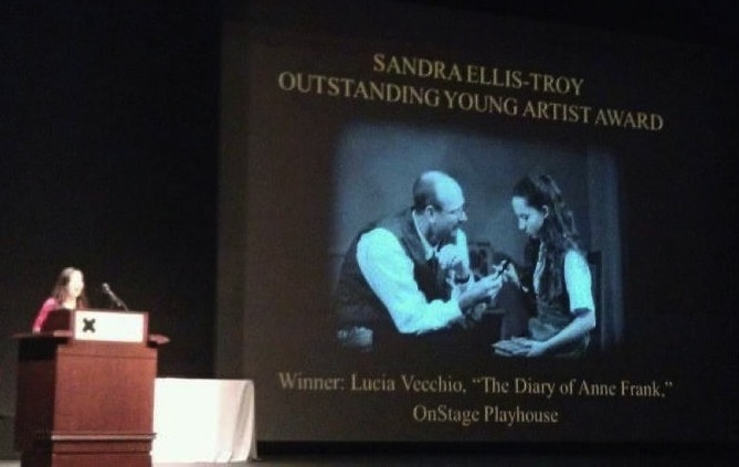 Lucia Vecchio accepting her Best Young Artist award from the San Diego Critics Circle for 