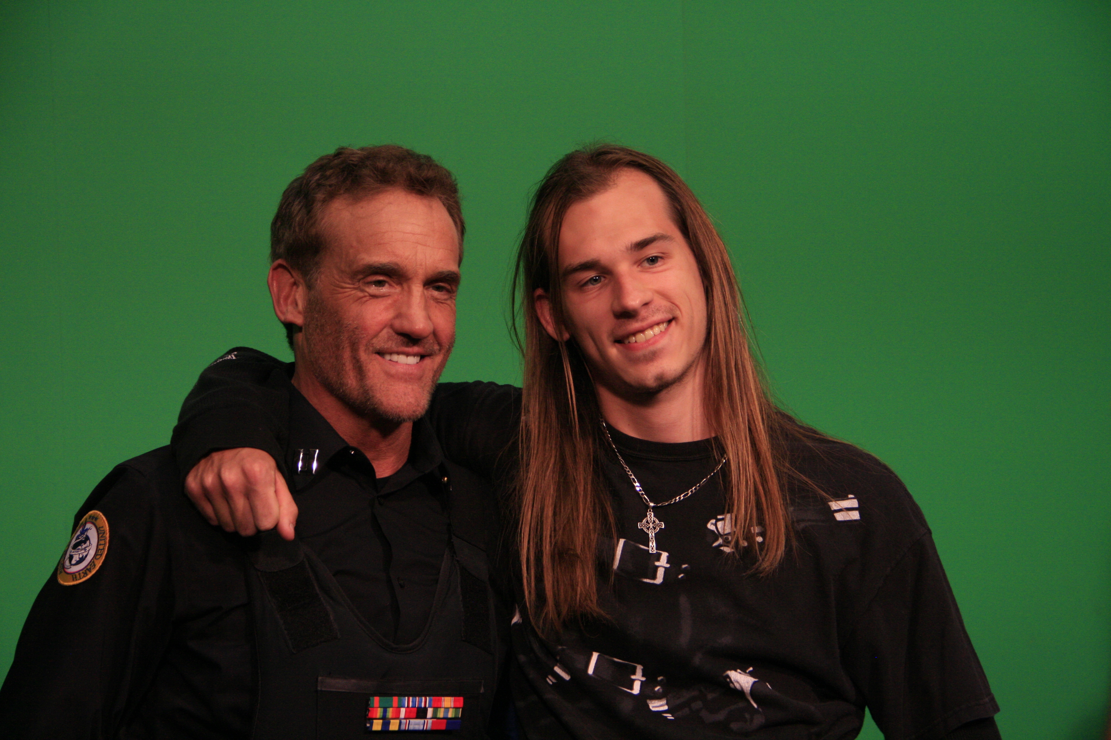 Sean Leser on set with John Wesley Shipp.