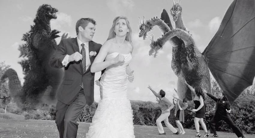 Ken & Amy's wedding being interupted by Godzilla & King Ghidorah