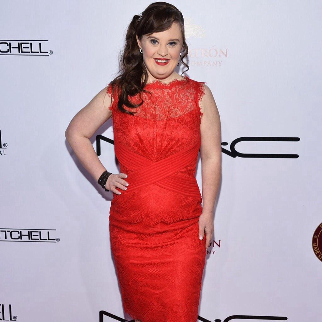 HOLLYWOOD, CA - FEBRUARY 14: Actress Jamie Brewer arrives at the Make-Up Artists & Hair Stylists Guild Awards at the Paramount Theater on the Paramount Studios lot on February 14, 2015 in Hollywood, California.