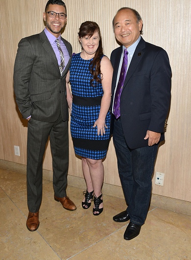 BEVERLY HILLS, CA - OCTOBER 16: Wilson Cruz, Jamie Brewer and Clyde Kusatsu attend the 2014 Media Access Awards at The Beverly Hilton Hotel on October 16, 2014 in Beverly Hills, California.