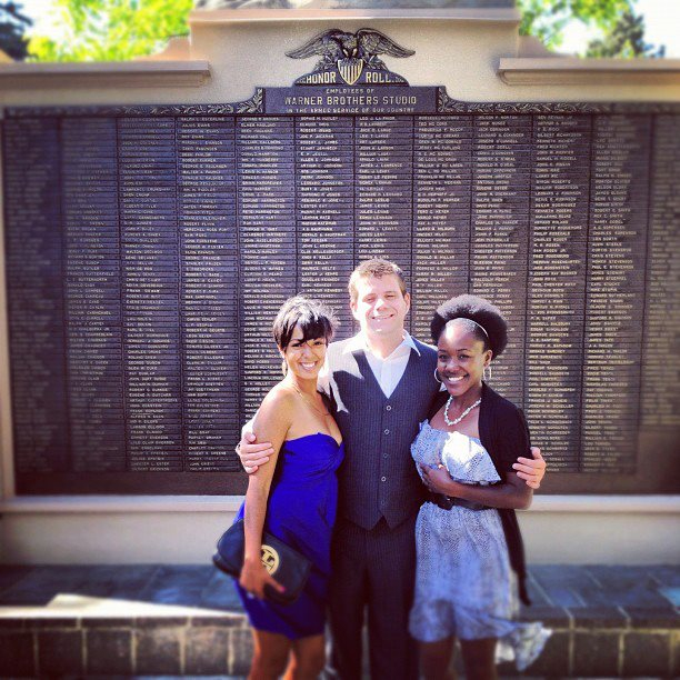 Veterans memorial on the Warner Bros. Back lot with feloow Navy Veterans, Claude Bragg, III and Angela Zayas.