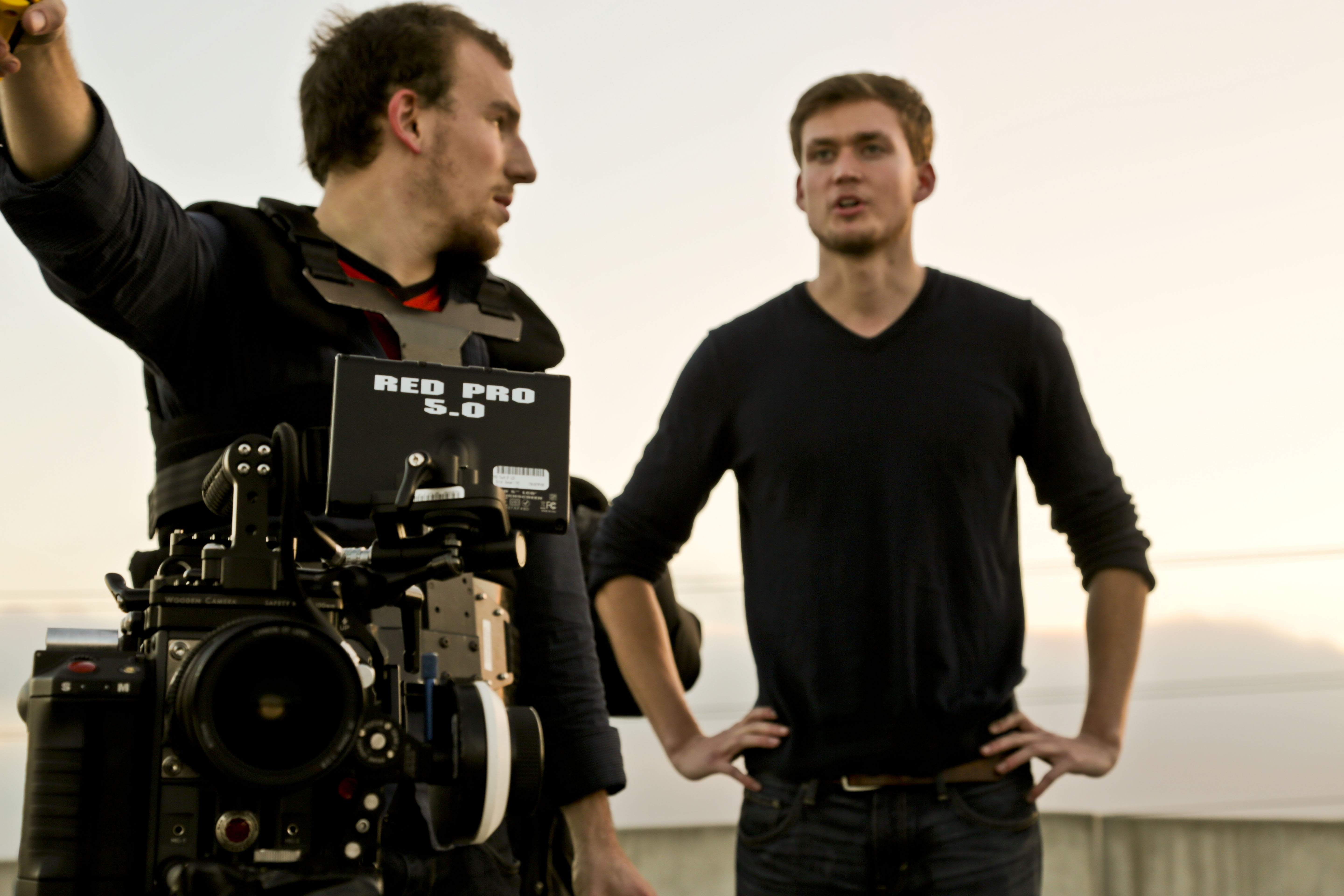 Writer & director David Leidy with cinematographer Tobias Deml on the set of Atonia.
