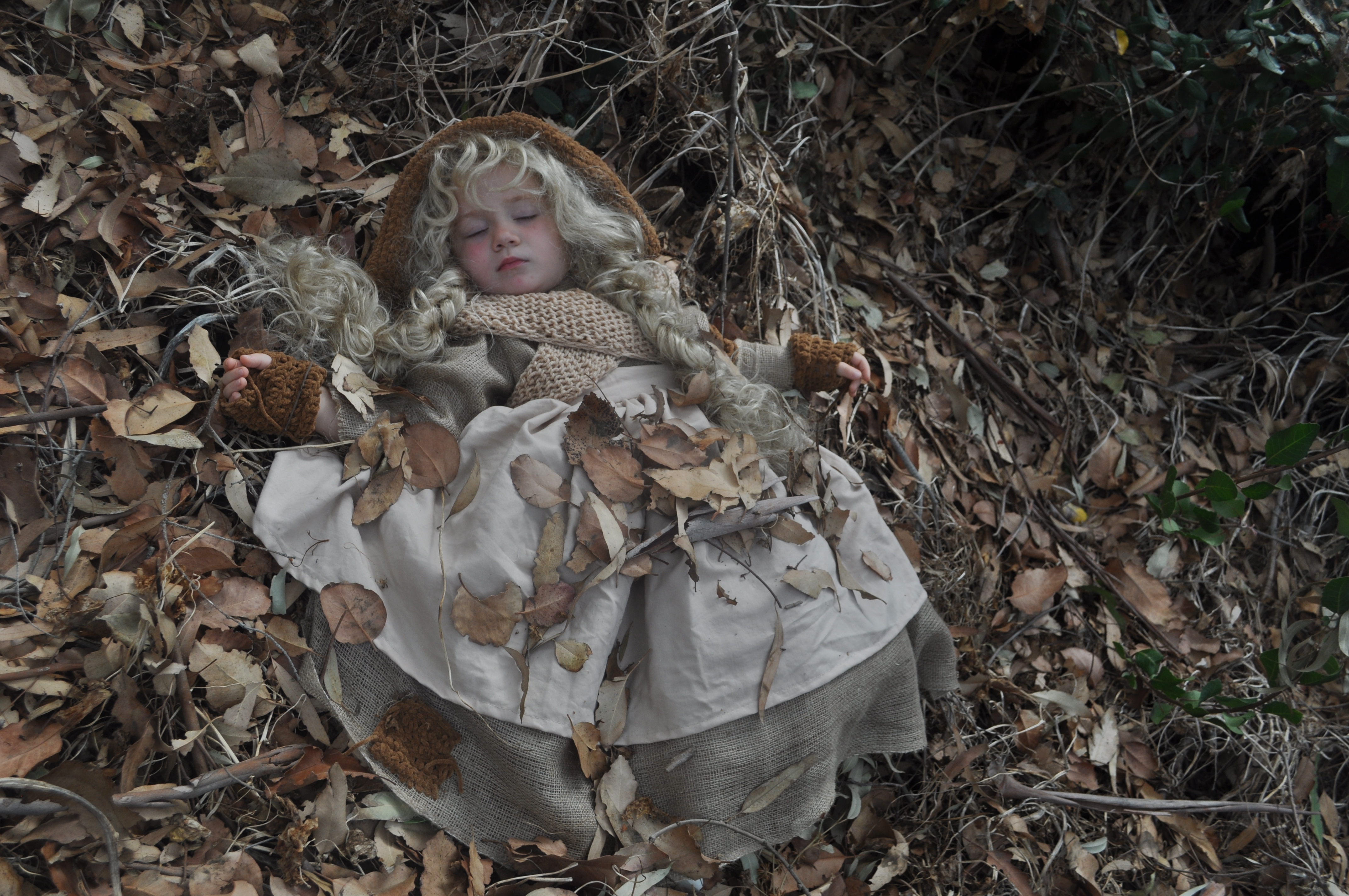 Cinderella. 2nd day in the woods went by and tired Cinderella went to sleep with a wish to find the way out of the woods on the 3rd day. Costume custom-designed and custom-made by Oxana Foss