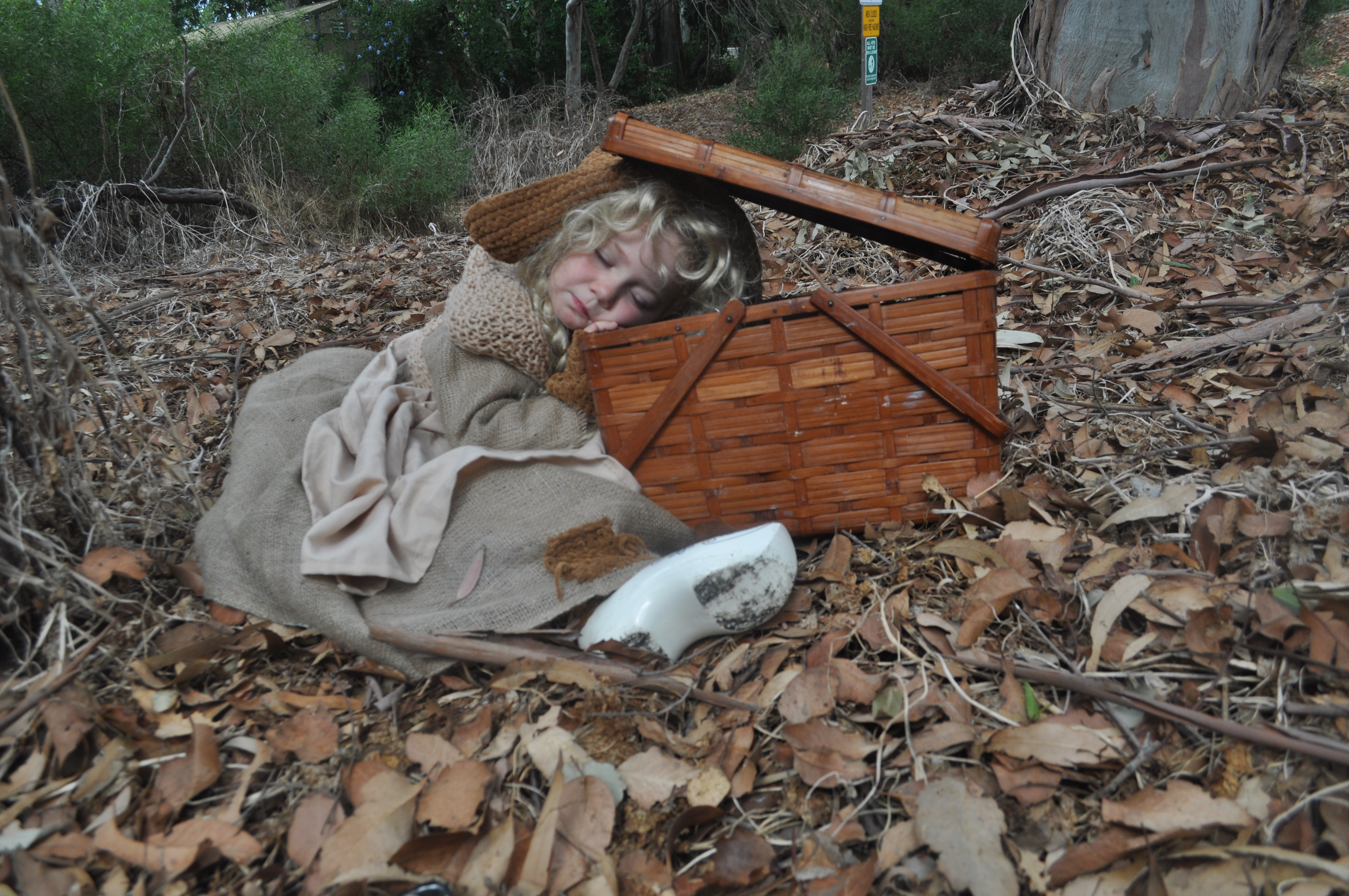 Cinderella. After a loooong day of trying to find a way out of the woods Cinderella goes to sleep. Costume custom-designed and custom-made by Oxana Foss