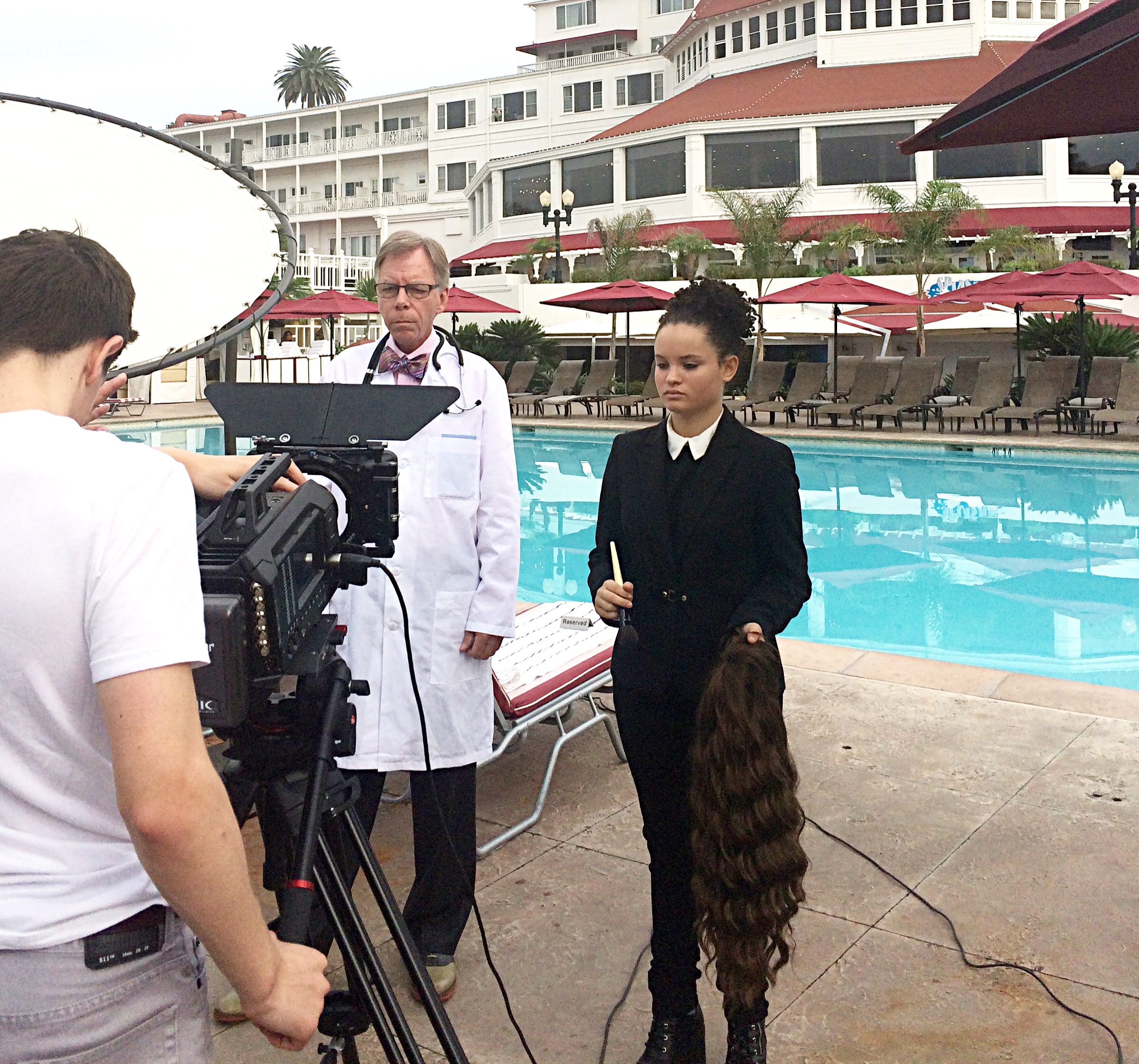 On set at Hotel Del Coronado while filming DayDream Hotel.