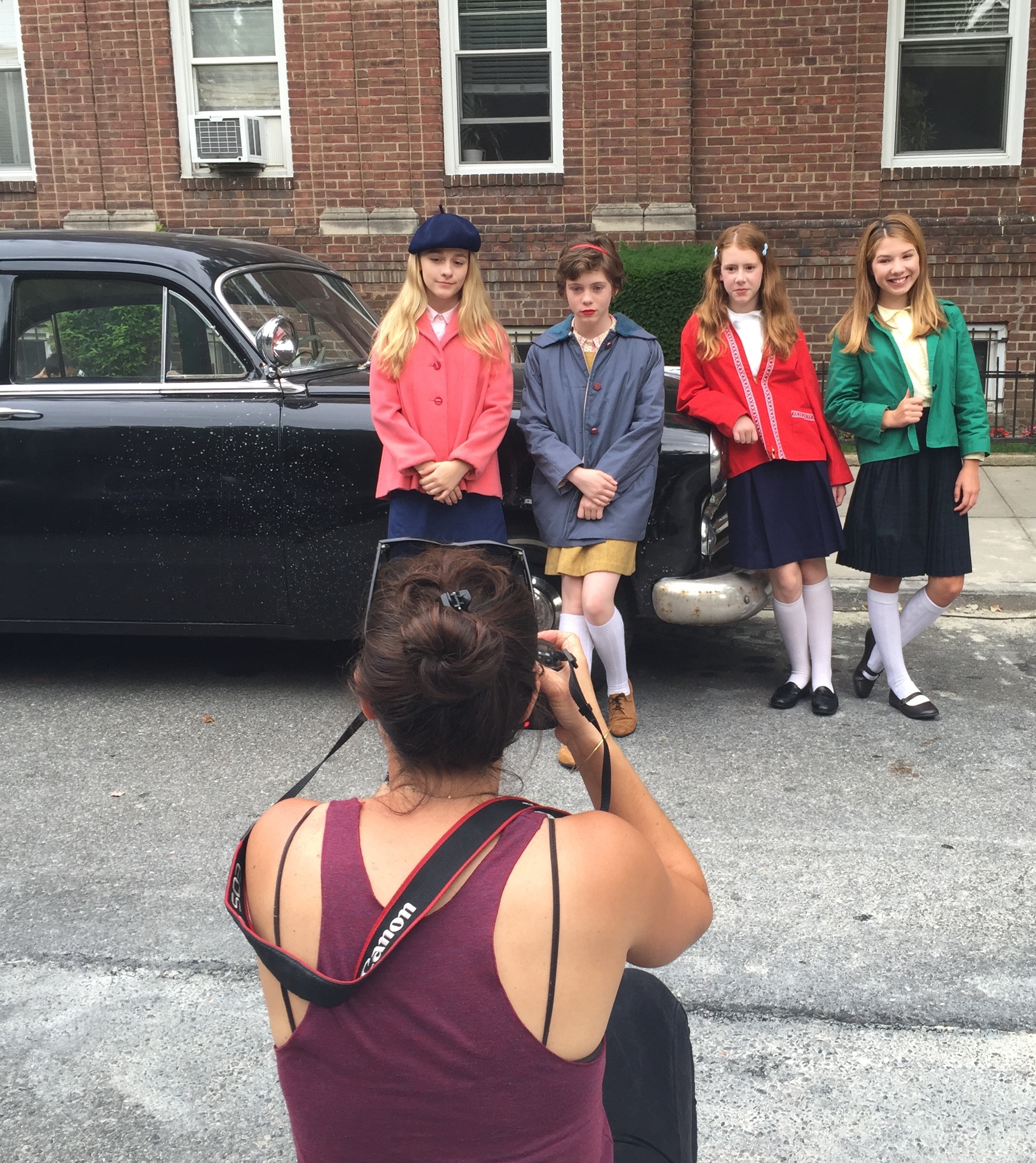 Booch O'Connell on the set of Puk Grasten's feature film '37' with Sophia Caruso, Sophia Lillis, and Jane Shearin.