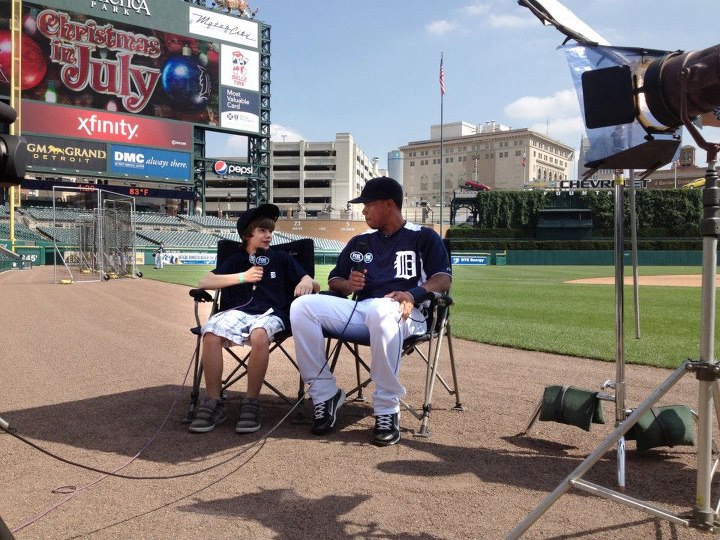 Connor interviewing Detroit Tiger Ramon Santiago live on FOX Sports Detroit.