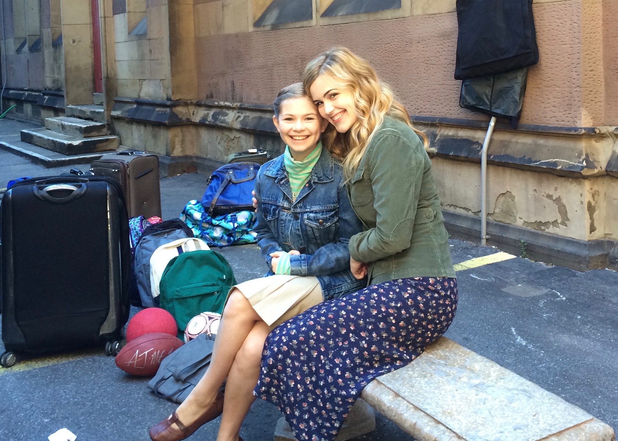 Victoria Leigh and Rachel Annette Helson on set of Law & Order: SVU