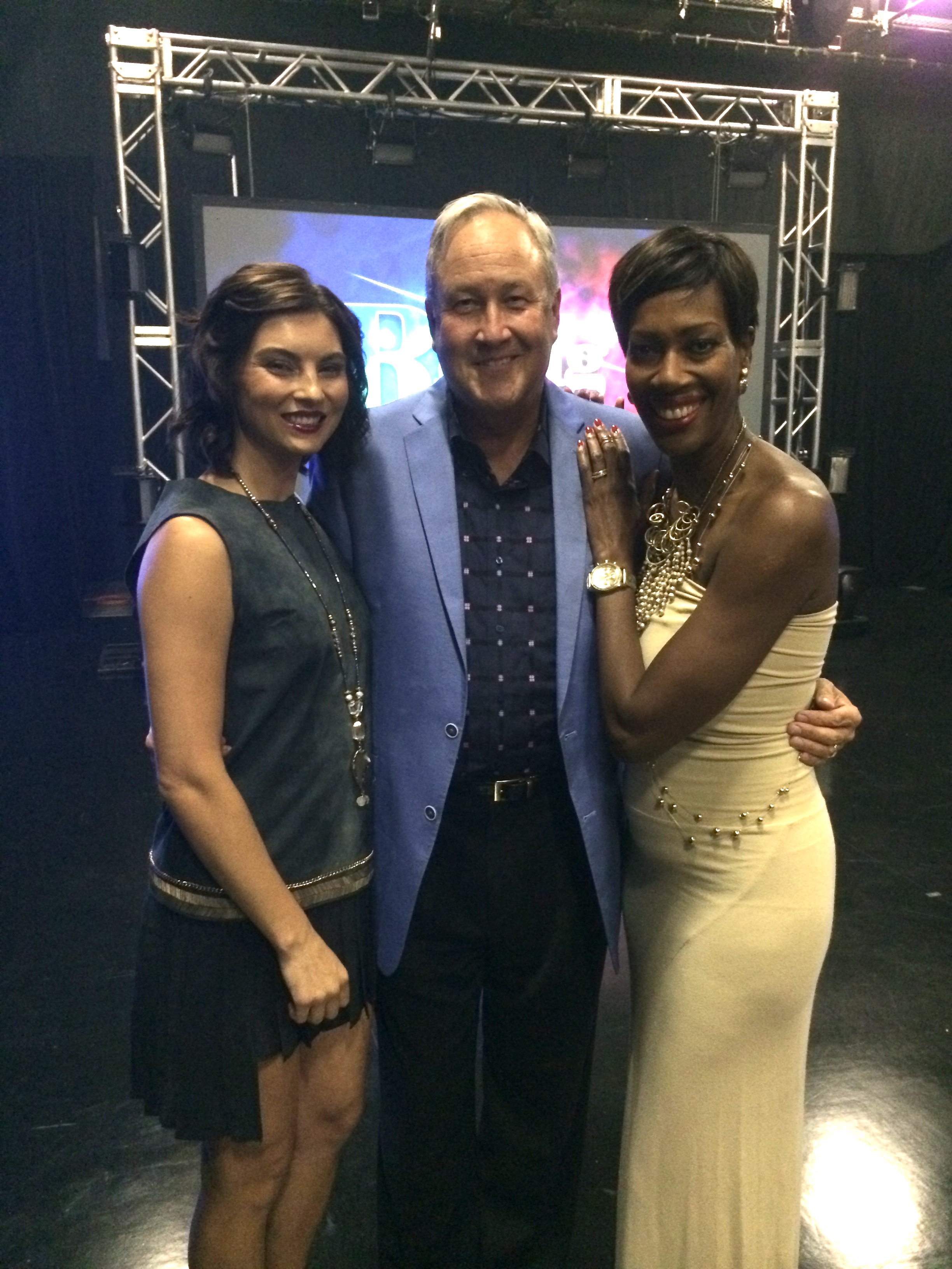 Mike Wargo on the set of Michiana's Rising Star with Season 2 co-hosts Kortnye Hurst and Dawn Yarbrough.