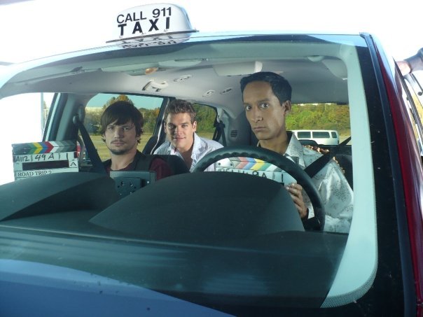 Michael Trotter, Preston Jones, and Danny Pudi on set of the Paramount comedy, Road Trip: Beer Pong