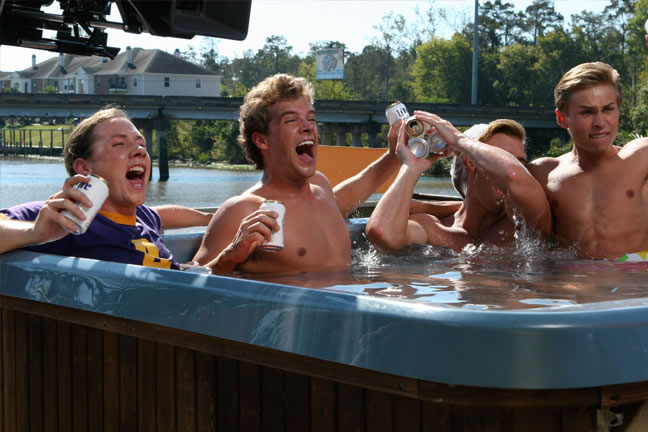 Greg Fellows, Preston Jones, Alan Ritchson, and Nick Heyman on set of Spring Break 83