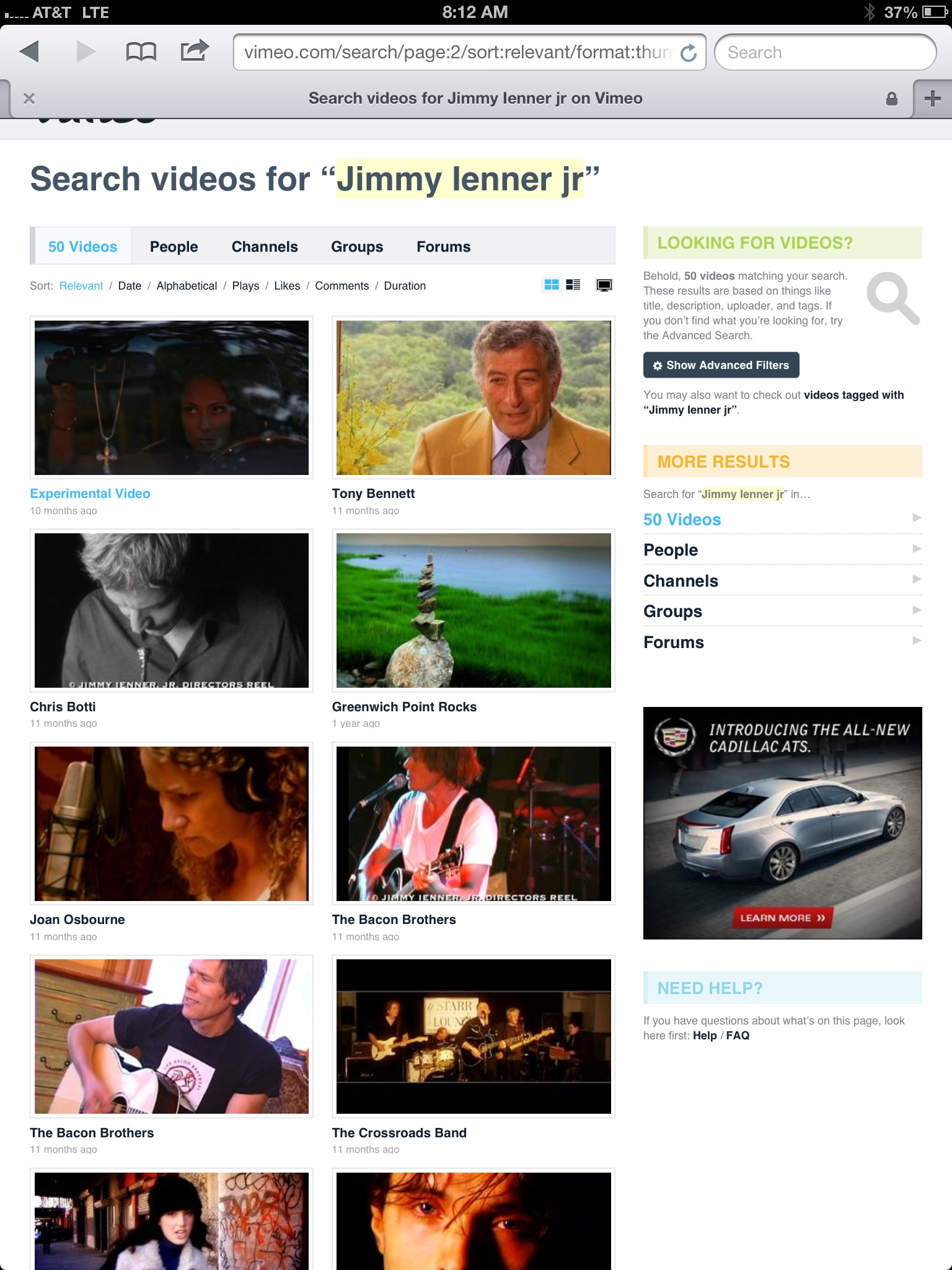 Screen shot of Jimmy Ienner Jr's Vimeo page