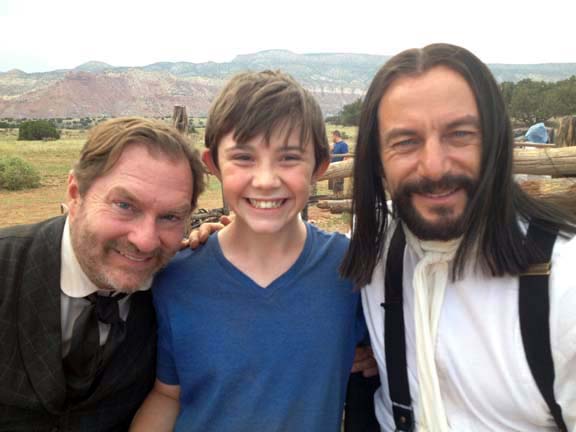 Pictured L to R; Stephen Root, Max Manzanares and Jason Issacs on the set of 