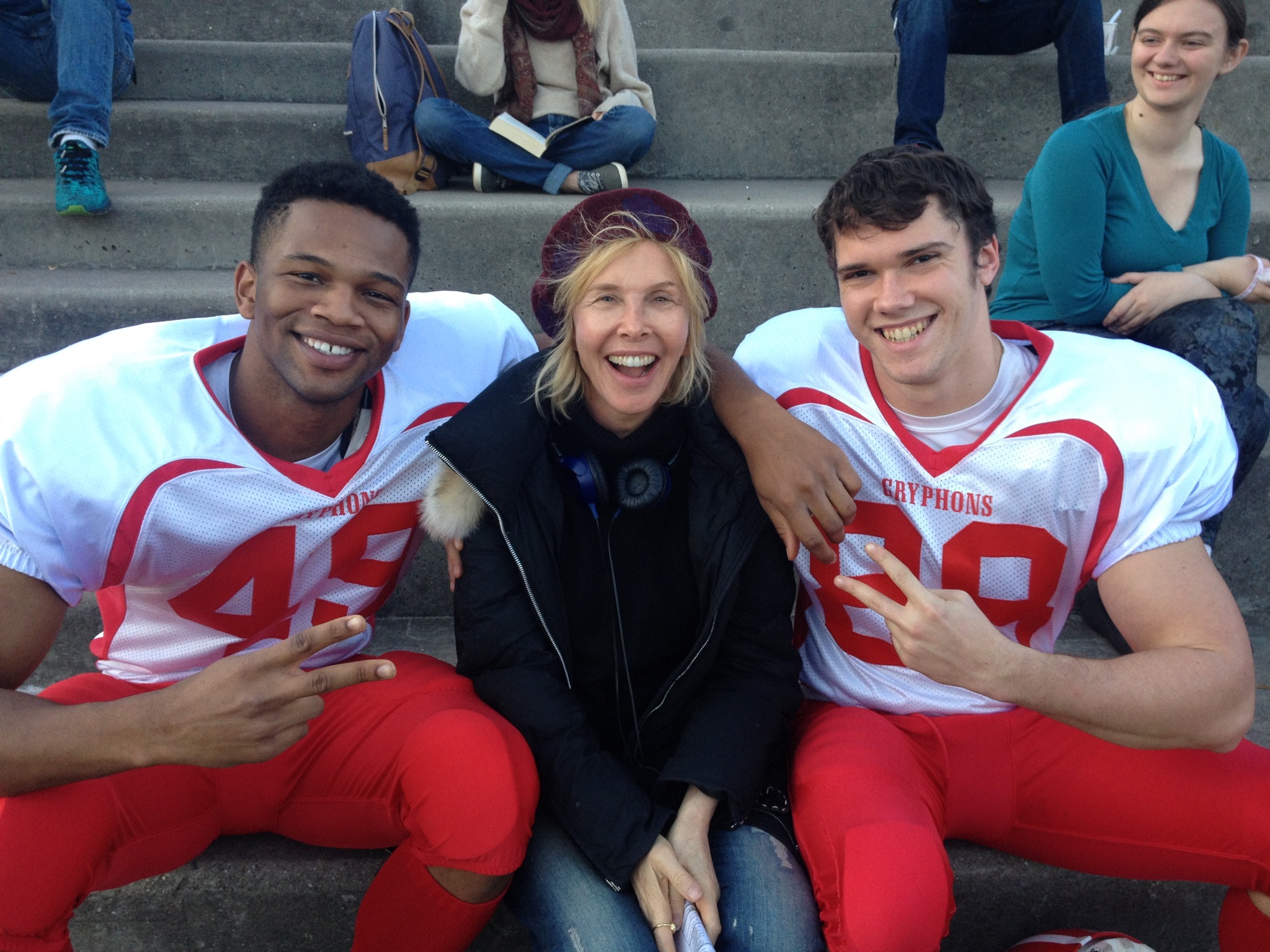 Daniel Bellomy, Trudie Styler, and Walden Hudson on the set of the film 'Freak Show.'