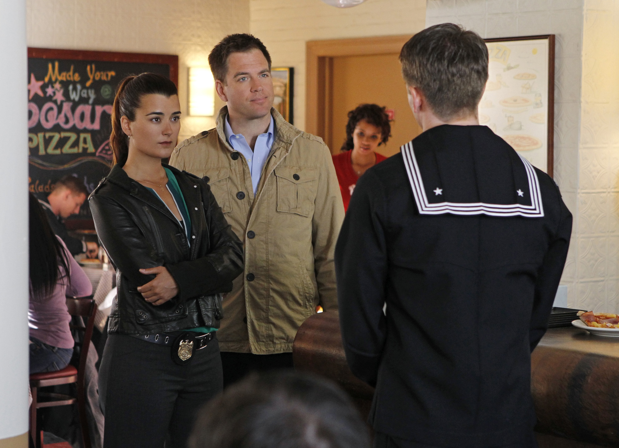 Still of Mark Harmon, Michael Weatherly and Cote de Pablo in NCIS: Naval Criminal Investigative Service (2003)