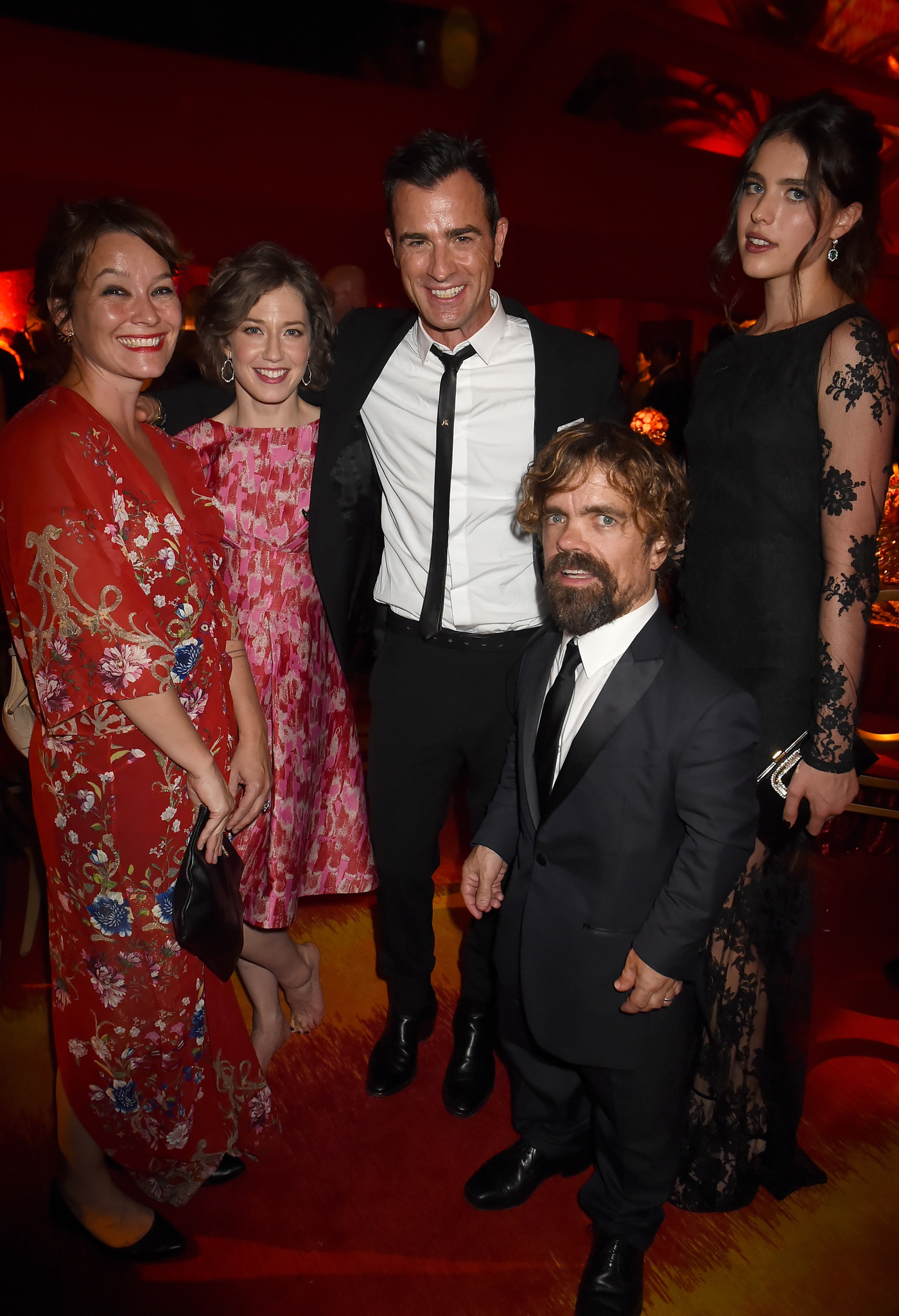 Peter Dinklage, Justin Theroux, Erica Schmidt, Carrie Coon and Margaret Qualley at event of The 67th Primetime Emmy Awards (2015)