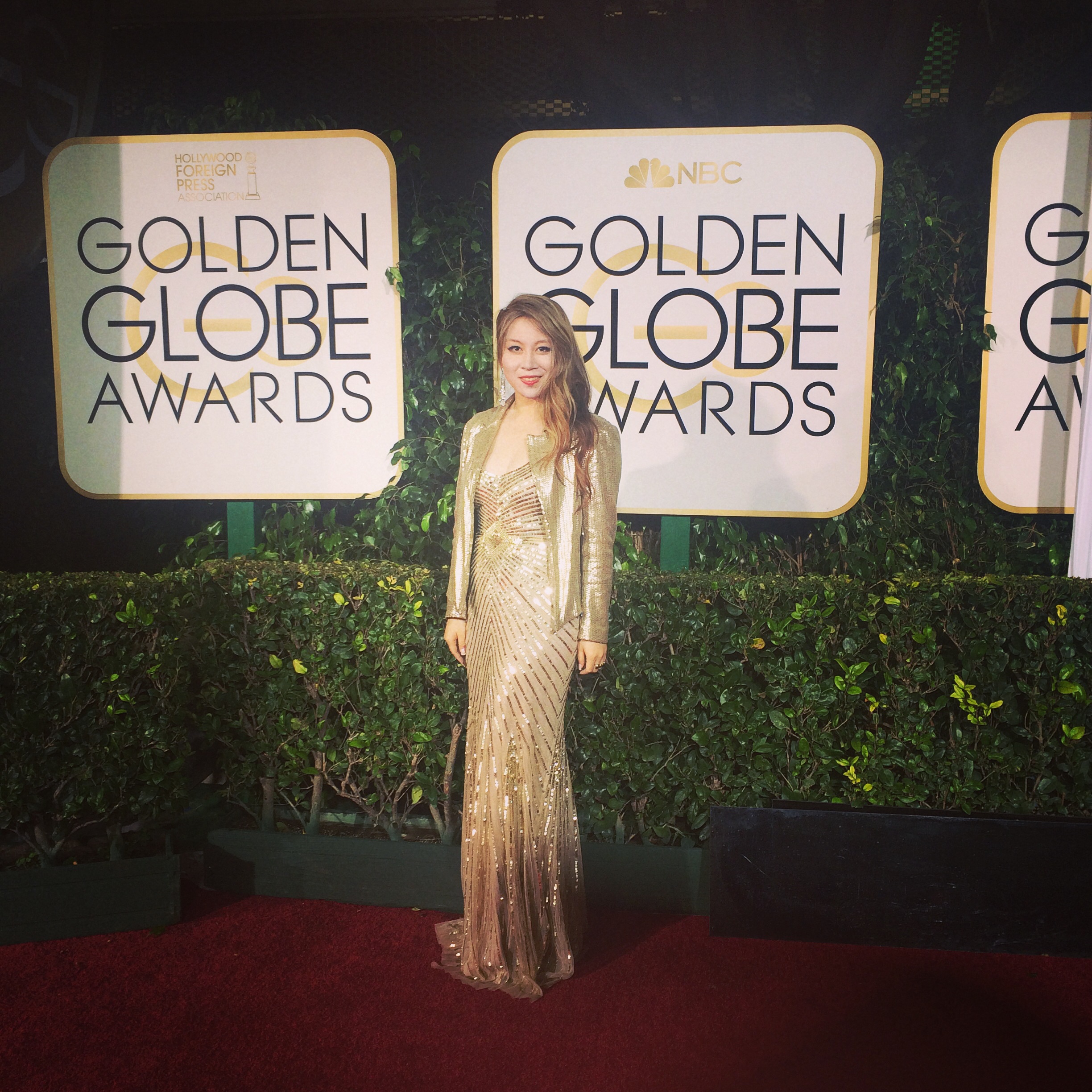 Alice Aoki arrive at the 72nd Annual Golden Globe Awards at the Beverly Hilton Hotel in Beverly Hills on January 11, 2015.