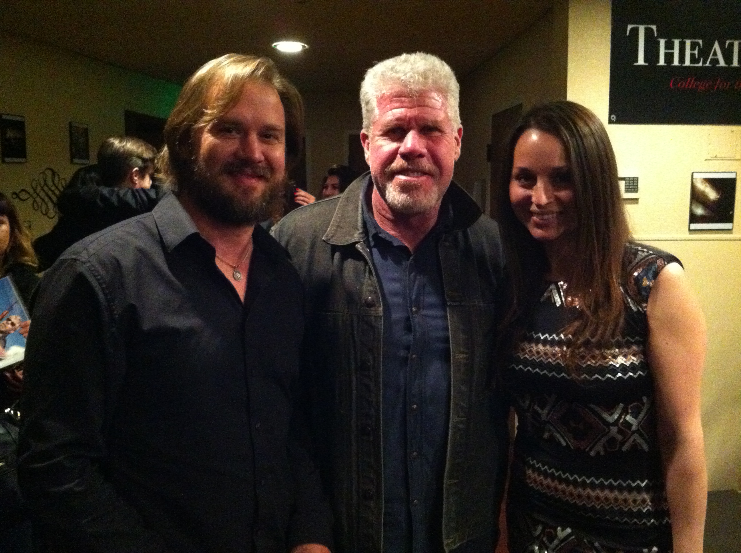 Canadian Actor Sheldon Charron and his wife Monique Lopez with Ron Pearlman (Sons of Anarchy, Hellraiser) at the Hollywood premiere of Greg Francis' movie Poker Night.