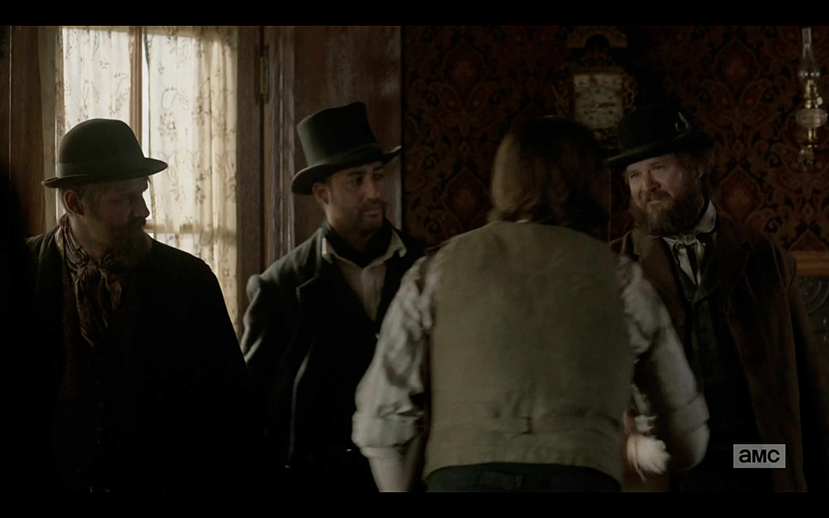 Meeting up with #PhilBurke aka Mickey McGinnes in the whorehouse to snag a few lovely freebie whores to help me shake the dust off after a long ride from New York to Cheyenne. #deadrabbits. #hellonwheels episode 4.11 #bleedingkansas
