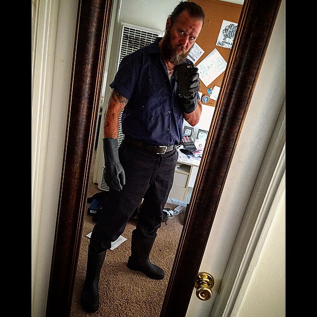 Just had to take a selfie of my psycho janitor outfit for a secret project.