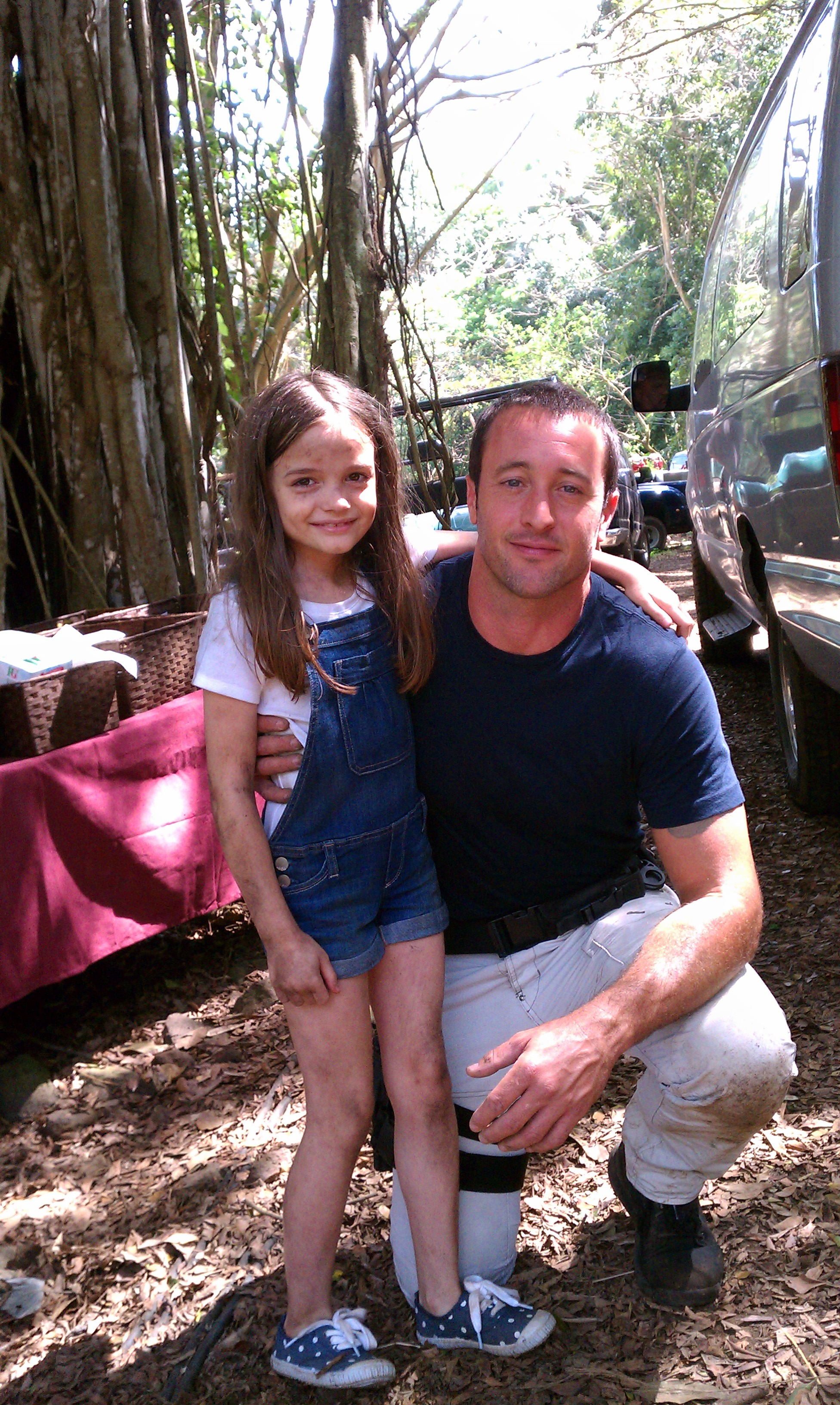 Mykayla with Alex O'Louglin on the set of Hawaii Five 0.