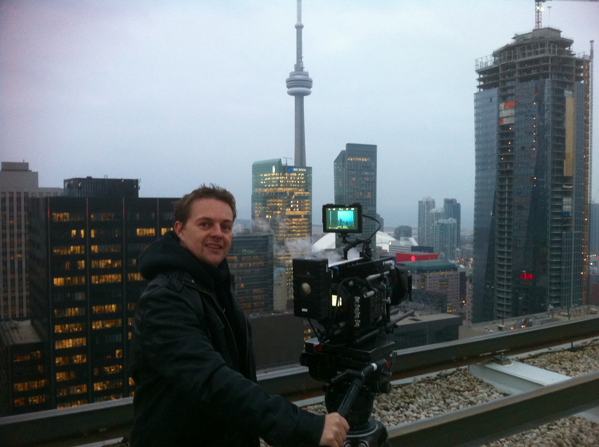 On the roof of the Sheridan Hotel Toronto shooting plates for A Dark Truth