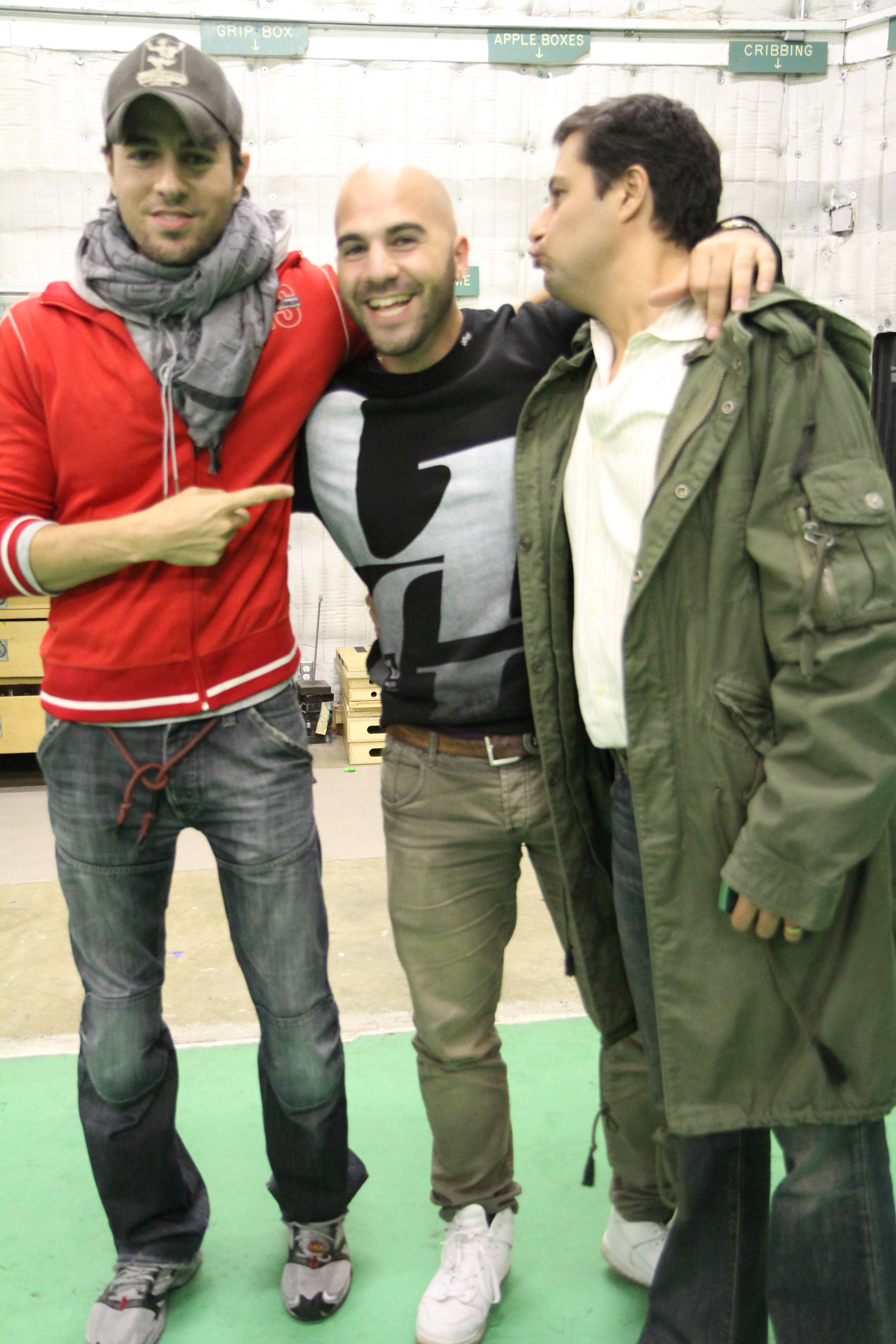 Yasha Malekzad with Enrique Iglesias & Manager on set of 'Tonight.'