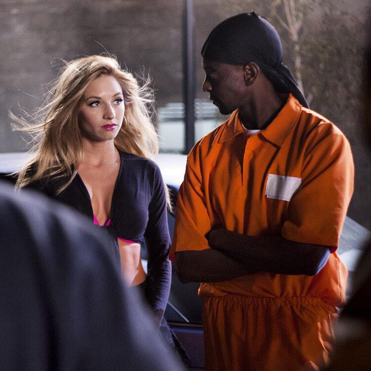 Edi Gathegi and Brooke Butler on the set of 