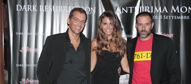 Actress Nina Senicar with directors Angelo Licata and Fausto Brizzi at the premier of the movie ''Dark Ressurection'' at Teatro Ariston, Sanremo Sept8, 2011