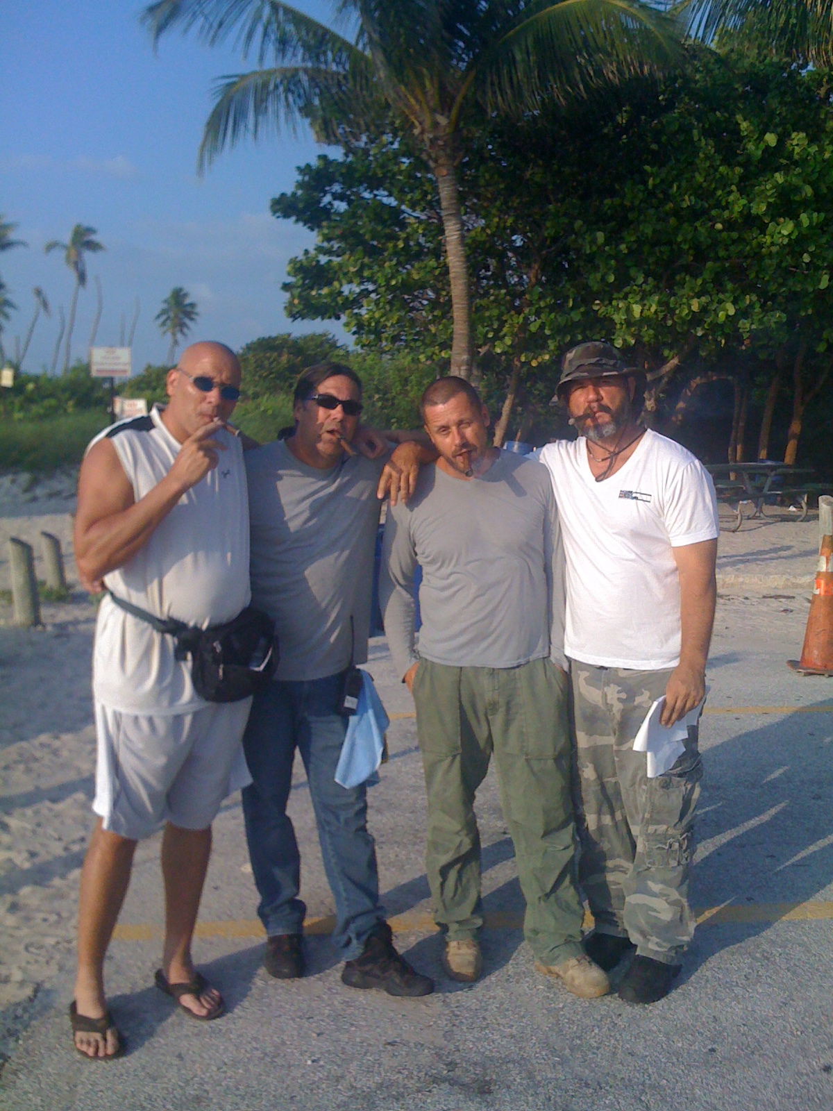 Left to Right: Greg Ives, Bill Deem, Christph Vitt, Marko Sanginetto, on location in Key Biscyane, Florida on the feature film 