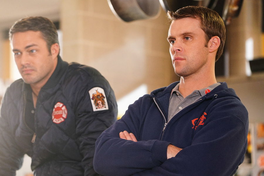 Still of Jesse Spencer, Taylor Kinney and Elizabeth Morris in Chicago Fire (2012)