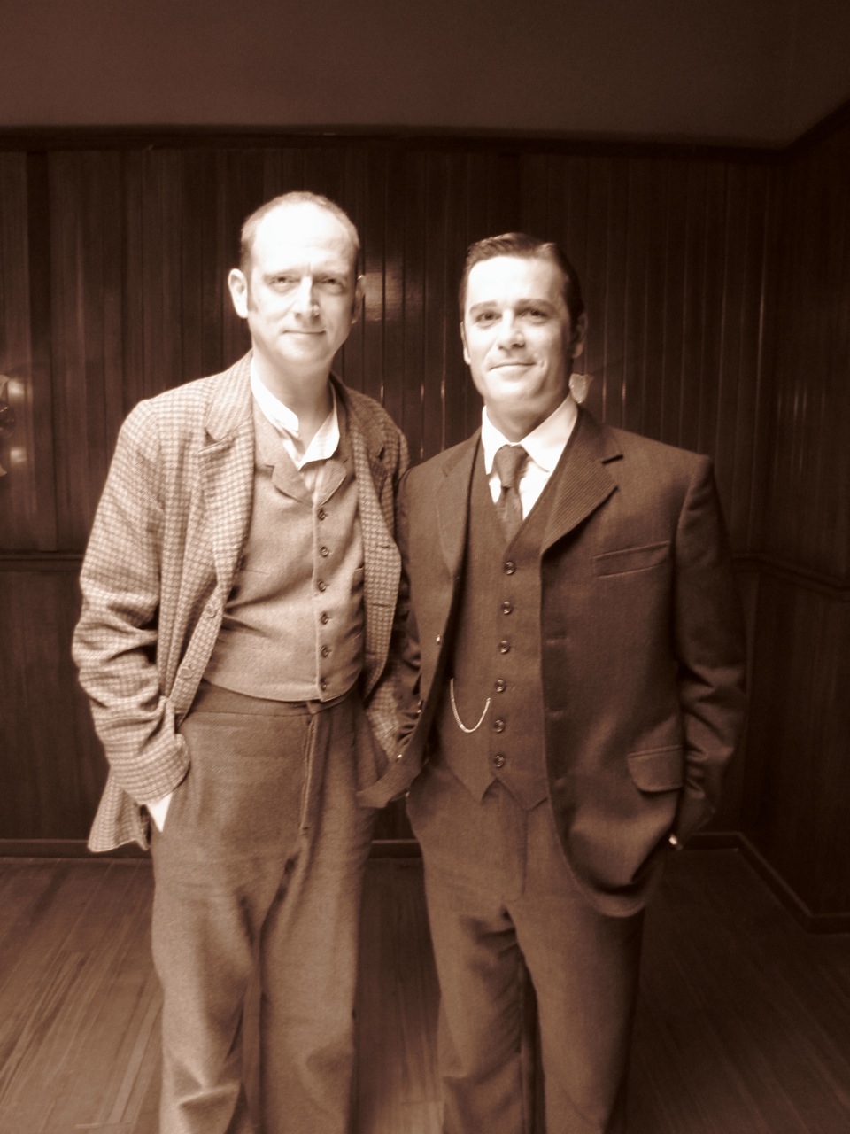 Robert Fulton with Yannick Bisson on the set of 
