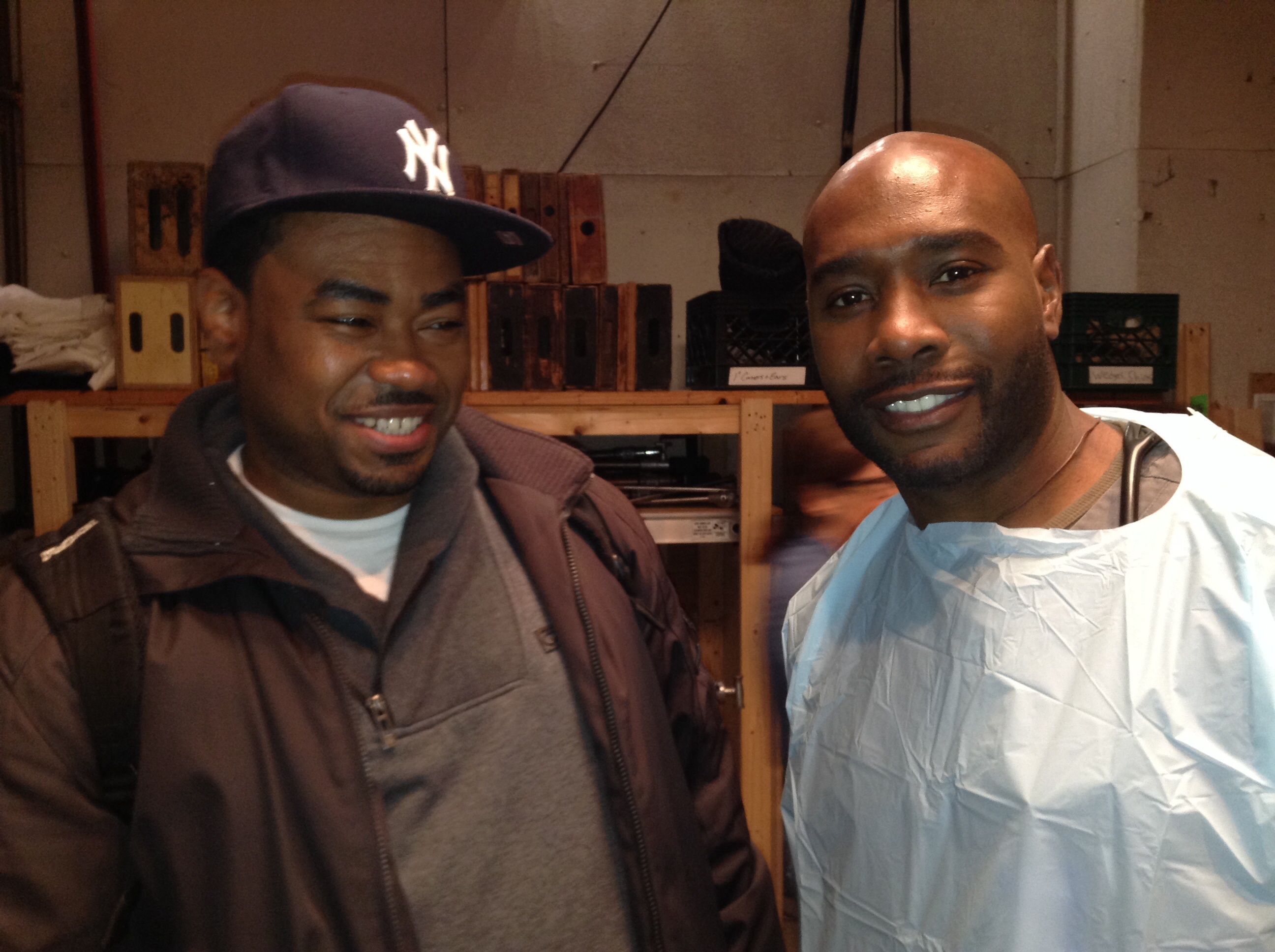 Truck Hudson with Morris Chestnut on set of Nurse Jackie