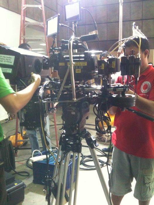 Setting up the 3D rig on a film set