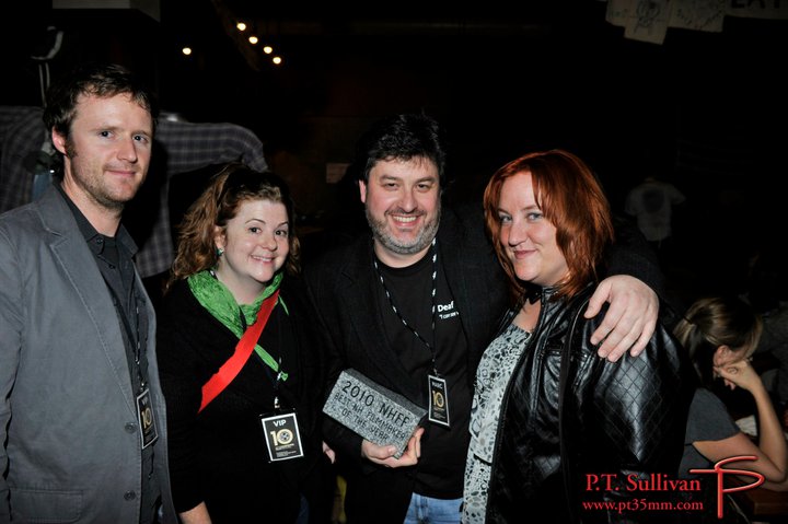 Leslie Poston, Marc Dole, Karlina Lyons and the Hatching crew receiving award at 2010 NH Film Festival