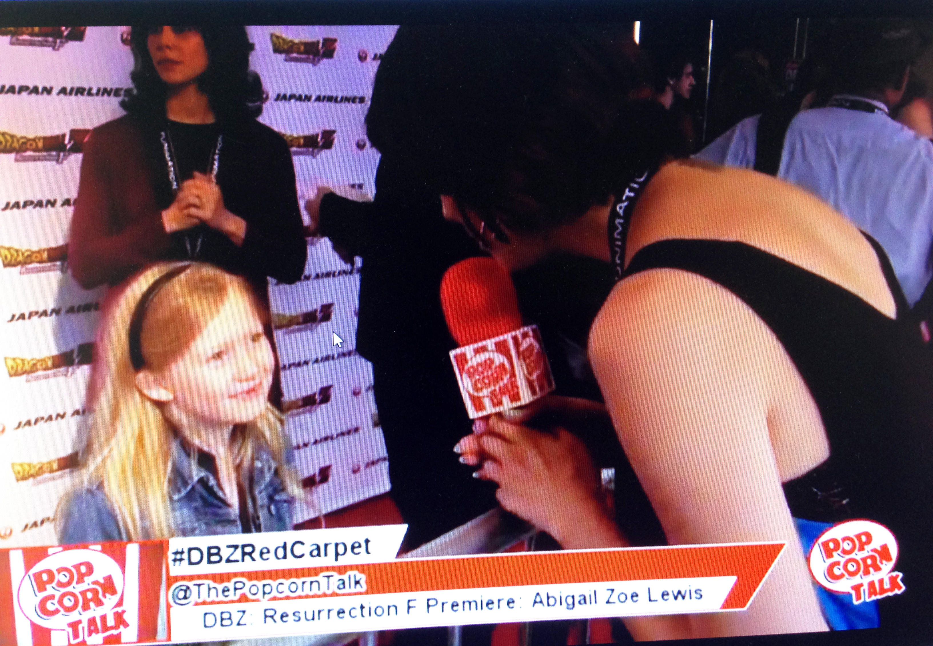 Host Meredith Placko interviews Abigail Zoe Lewis at the World Premiere of Dragon Ball Z: Resurrection 'F' held at the Egyptian Theatre on April 11, 2015 in Hollywood, California.