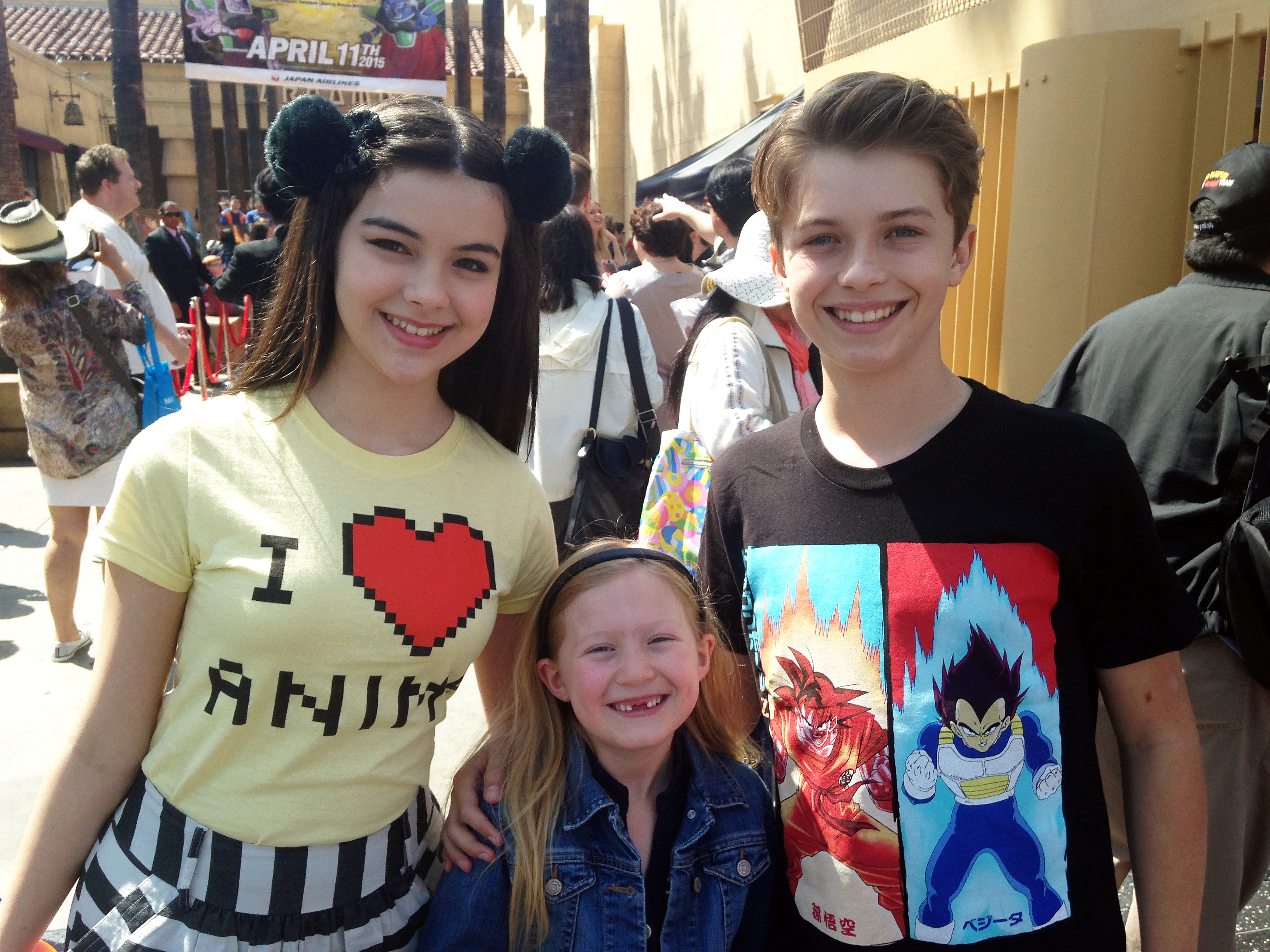 Abigail Zoe Lewis arrives,Merit Leighton and Jacob Hopkins at Premiere Of 'Dragon Ball Z: Resurrection 'F' held at the Egyptian Theatre on April 11, 2015 in Hollywood, California.